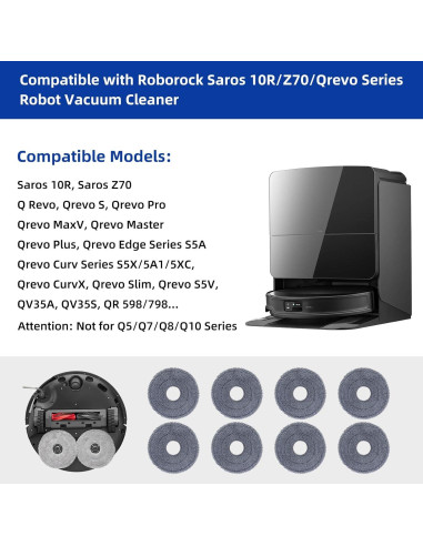 8 Almohadillas de Microfibra para Aspiradora Roborock 10R/Z70