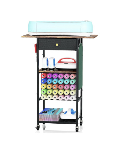 Mesa de Manualidades Rodante ORNAROVI con Almacenamiento Negro
