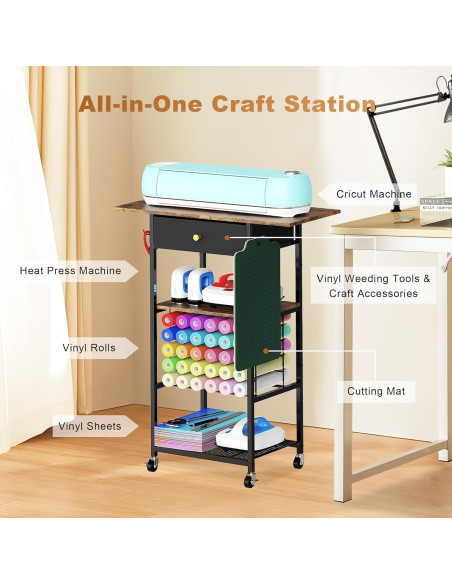 Mesa de Manualidades Rodante ORNAROVI con Almacenamiento Negro