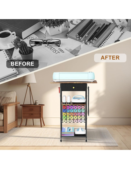 Mesa de Manualidades Rodante ORNAROVI con Almacenamiento Negro