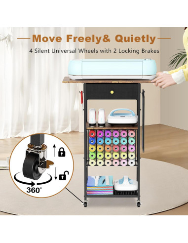 Mesa de Manualidades Rodante ORNAROVI con Almacenamiento Negro