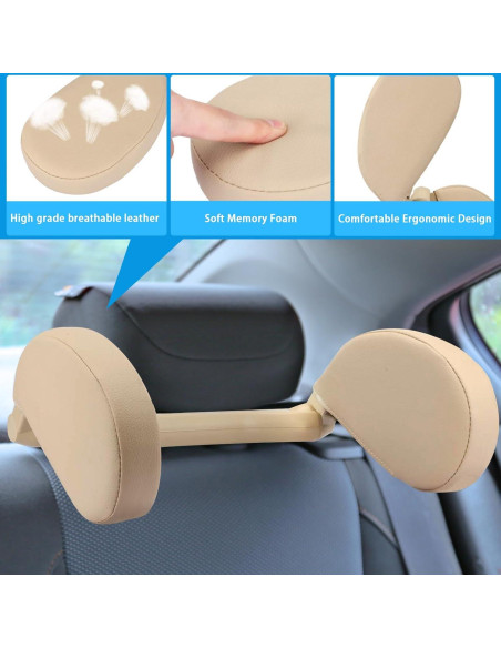 Almohada de Reposacabezas HSWT Ajustable para Coche Beige