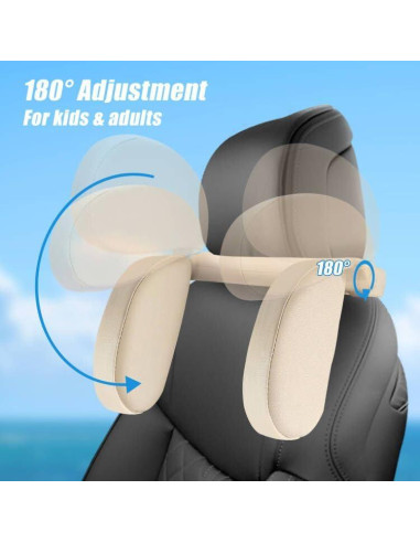Almohada de Reposacabezas HSWT Ajustable para Coche Beige