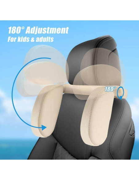 Almohada de Reposacabezas HSWT Ajustable para Coche Beige