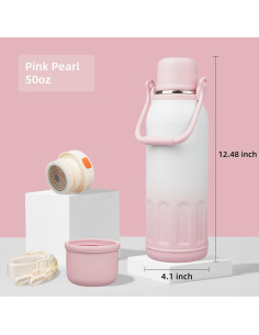 Botella de Agua Aislada Konokyo 1.48L Perla Rosa Doble Pared 2