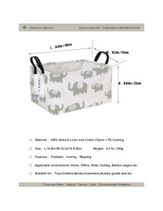 Cesta de lavandería plegable ONOEV Elefante Gris 38x24x23 cm 2