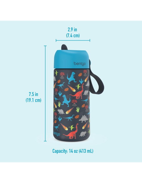 Botella de Agua Aislada Bentgo Kids 414 ml Dinosaurio - A Prueba de Fugas