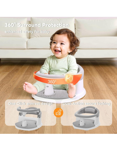 Asiento de Baño para Bebés 6-24 Meses Gris - Protección 360