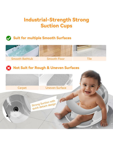 Asiento de Baño para Bebés 6-24 Meses Gris - Protección 360