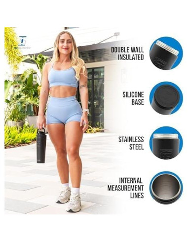 Botella Agitador Acero Inoxidable Ice Shaker 0.95L Negro