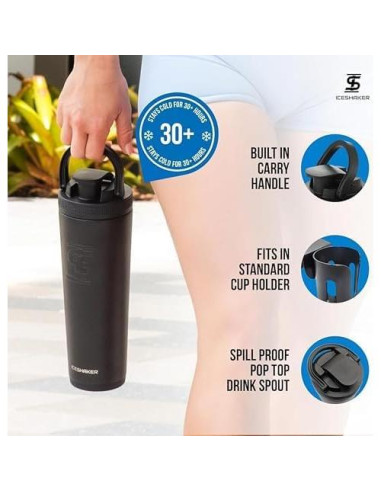 Botella Agitador Acero Inoxidable Ice Shaker 0.95L Negro