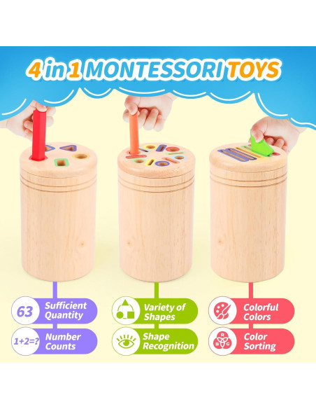 Juguete Educativo de Madera Montessori 3-en-1 para Niños 3-5 Años