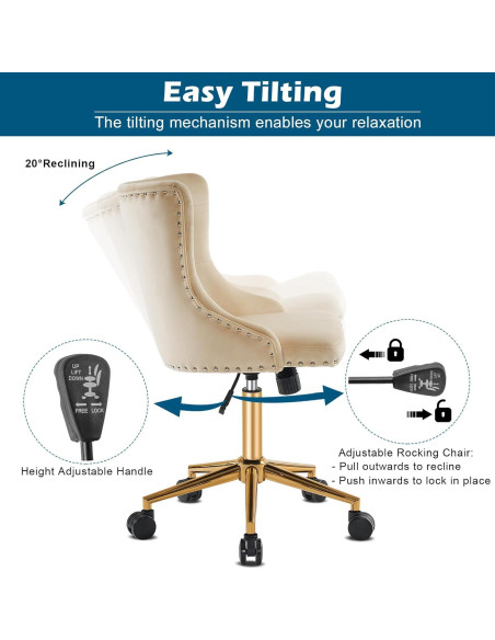 Silla de Oficina Giratoria VINGLI Beige Acolchada Ajustable