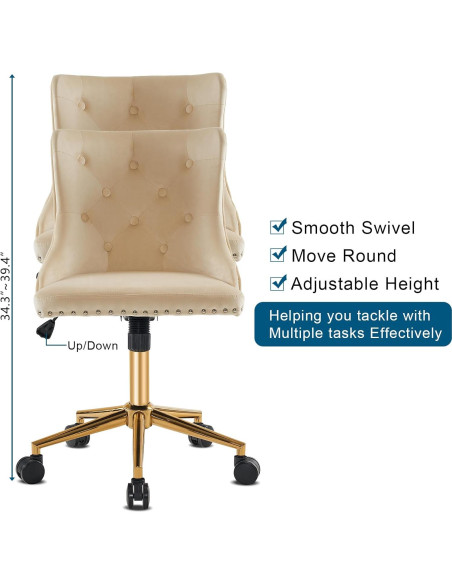 Silla de Oficina Giratoria VINGLI Beige Acolchada Ajustable