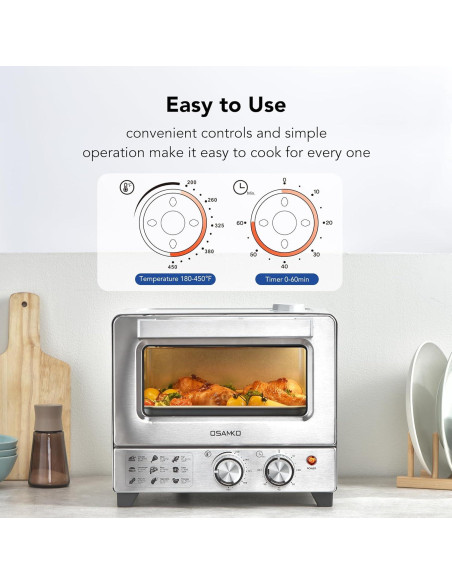 Horno Tostador de Aire OSAMKO 12L 6 en 1 Acero Inoxidable