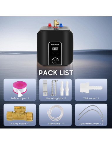 Calentador de Agua Eléctrico Aokawa 9.46L Bajo Fregadero