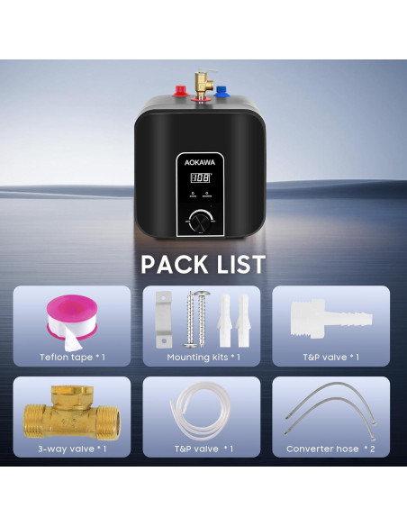 Calentador de Agua Eléctrico Aokawa 9.46L Bajo Fregadero