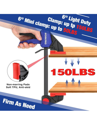 Juego de Abrazaderas WORKPRO 6PC 150 lbs y 50 lbs