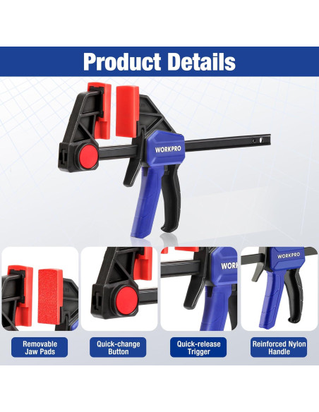 Juego de Abrazaderas WORKPRO 6PC 150 lbs y 50 lbs Juego de Abrazaderas WORKPRO 6PC 150 lbs y 50 lbs