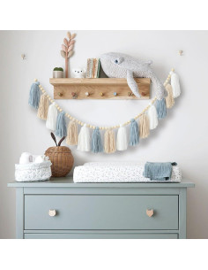 Guirnalda de Borlas Boho Azul con Cuentas de Madera 3.4m 2