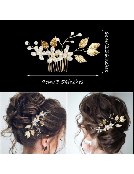 5 Accesorios de Cabello de Novia REDANHA - Horquillas y Peine Dorado