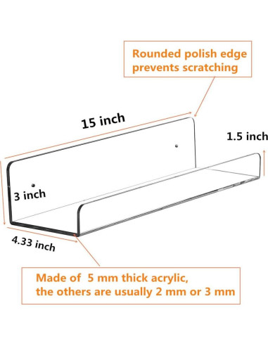 Estantes Flotantes Acrílico Transparente CY craft 38 cm - Juego de 4