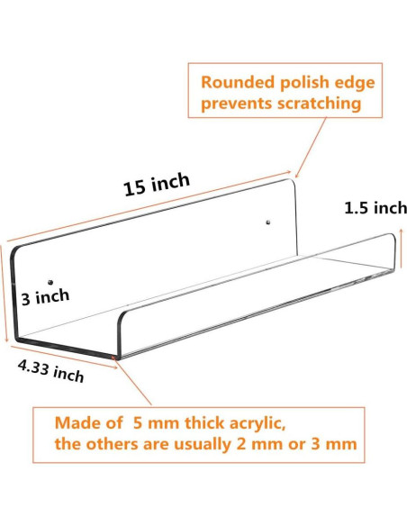 Estantes Flotantes Acrílico Transparente CY craft 38 cm - Juego de 4