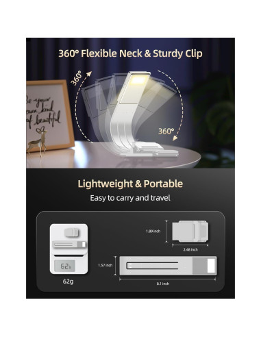 Marcador de libro con luz LED QDPKPI, 3 temperaturas, recargable