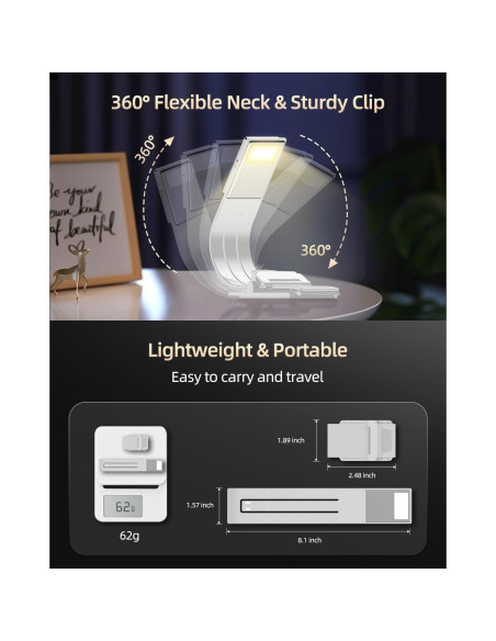 Marcador de libro con luz LED QDPKPI, 3 temperaturas, recargable