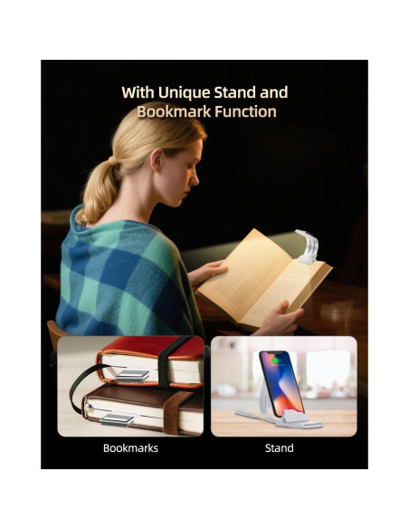 Marcador de libro con luz LED QDPKPI, 3 temperaturas, recargable