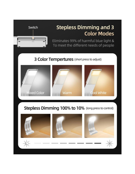 Marcador de libro con luz LED QDPKPI, 3 temperaturas, recargable