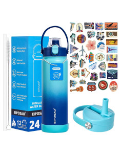 Botella de Agua Aislada EIPOSAU 24 oz Acero Inoxidable Azul Cian