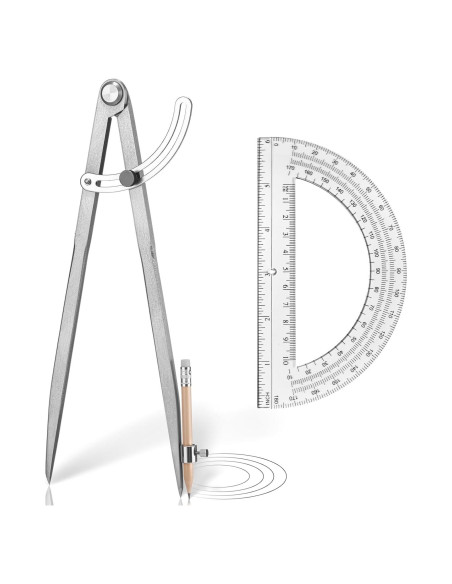 Juego de Compás Profesional 30 cm y Transportador 15 cm Zonon
