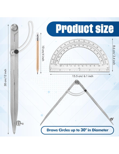Juego de Compás Profesional 30 cm y Transportador 15 cm Zonon