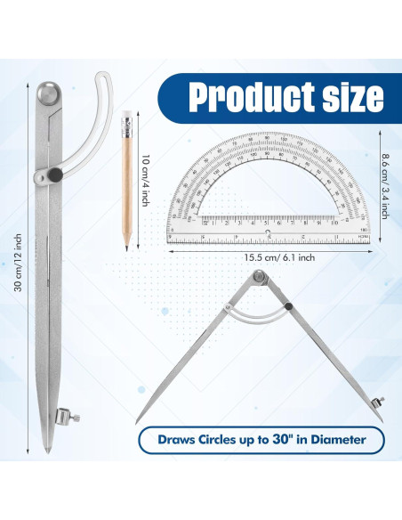 Juego de Compás Profesional 30 cm y Transportador 15 cm Zonon