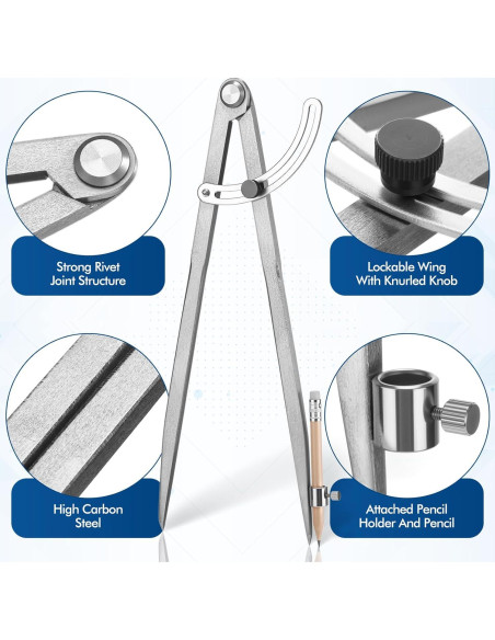 Juego de Compás Profesional 30 cm y Transportador 15 cm Zonon