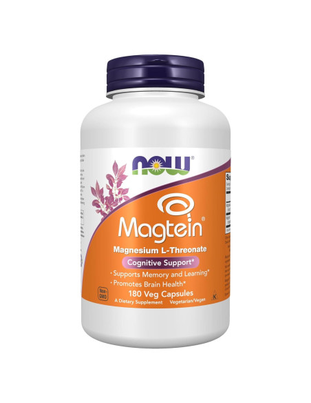Suplemento de Magnesio NOW Foods Magtein 180 Cápsulas Veganas