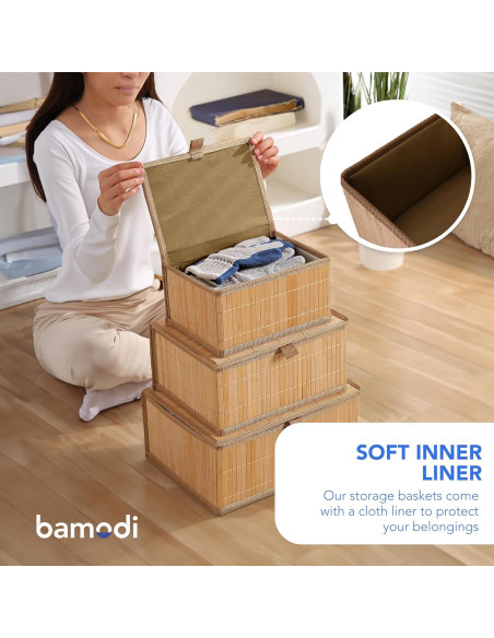 Set de 3 Cajas de Almacenamiento de Bambú Bamodi - Rectangulares Apilables con Tapa Set de 3 Cajas de Almacenamiento de Bambú Bamodi - Rectangulares Apilables con Tapa
