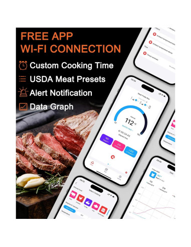 Termómetro de Carne Digital BOHON Inalámbrico con Bluetooth