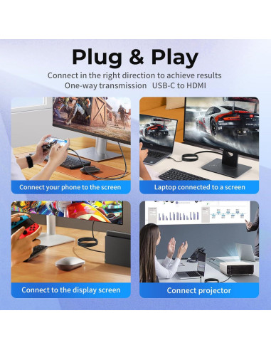 Adaptador HDMI USB-C Guermok para Switch 2 8K 60Hz 100W Negro