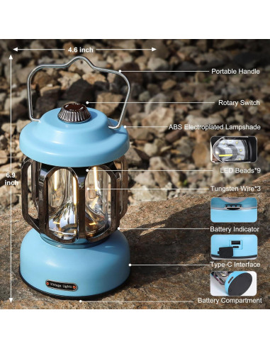 Linterna de Camping LED Recargable SEAMAGIC Vintage 2000mAh