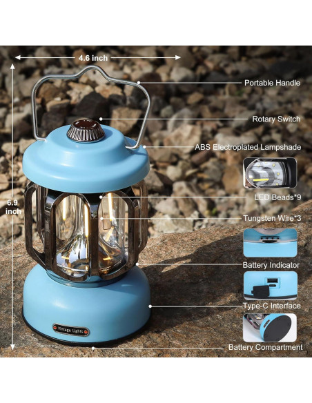 Linterna de Camping LED Recargable SEAMAGIC Vintage 2000mAh