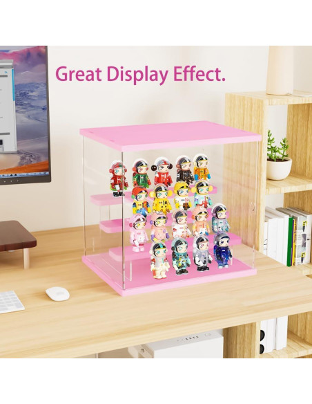 Caja de Exhibición Acrílica DuvinDD 4 Niveles Rosa 32x26x30.4 cm