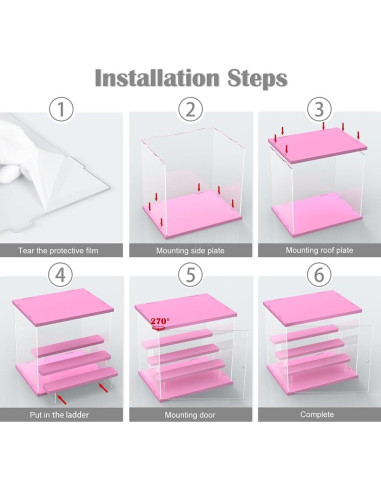 Caja de Exhibición Acrílica DuvinDD 4 Niveles Rosa 32x26x30.4 cm