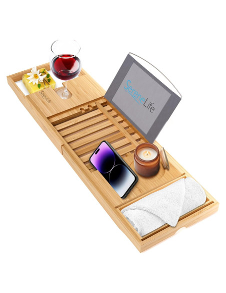 Bandeja de baño de bambú SereneLife ajustable 105.4 cm