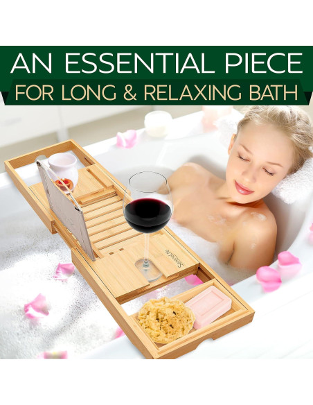 Bandeja de baño de bambú SereneLife ajustable 105.4 cm