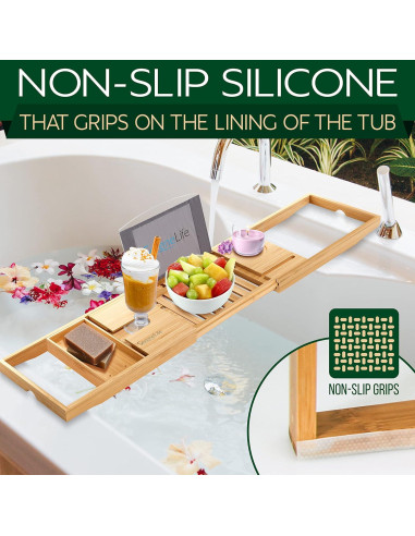 Bandeja de baño de bambú SereneLife ajustable 105.4 cm