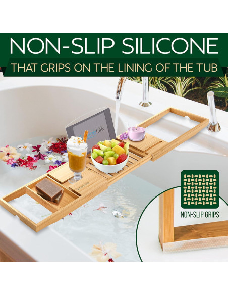 Bandeja de baño de bambú SereneLife ajustable 105.4 cm