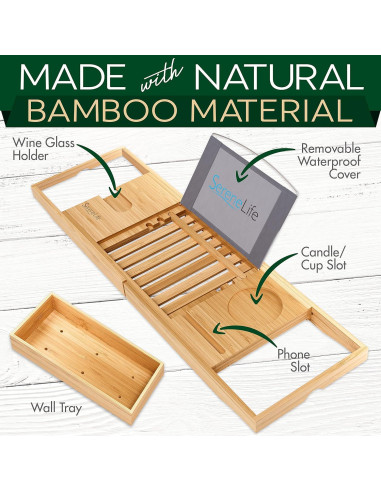 Bandeja de baño de bambú SereneLife ajustable 105.4 cm