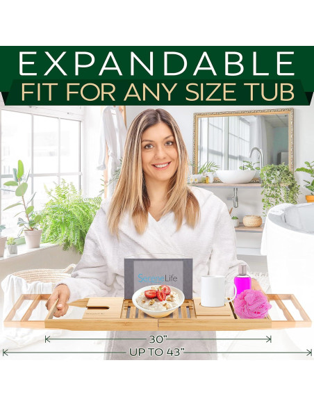 Bandeja de baño de bambú SereneLife ajustable 105.4 cm